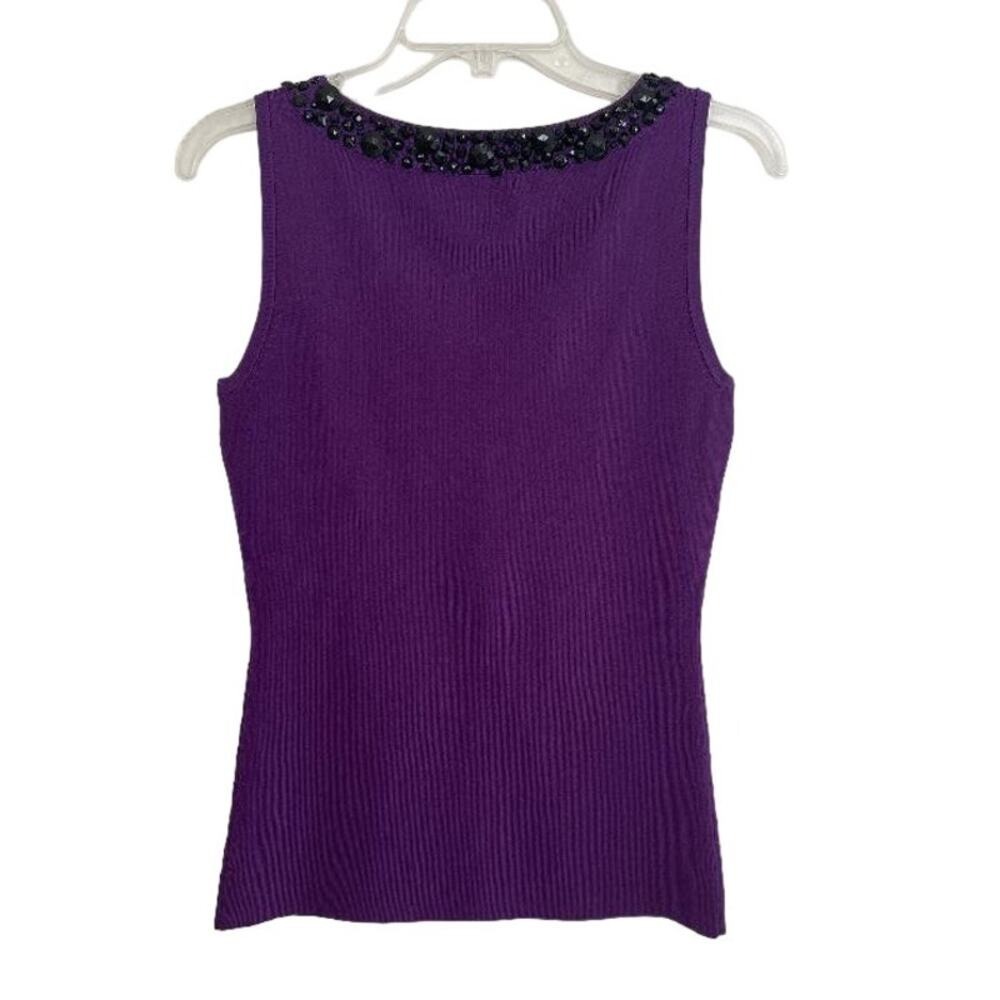 INC International Concepts Purple Beaded V Neck Sleeveless Knit Top Women's M - Picture 5 of 6